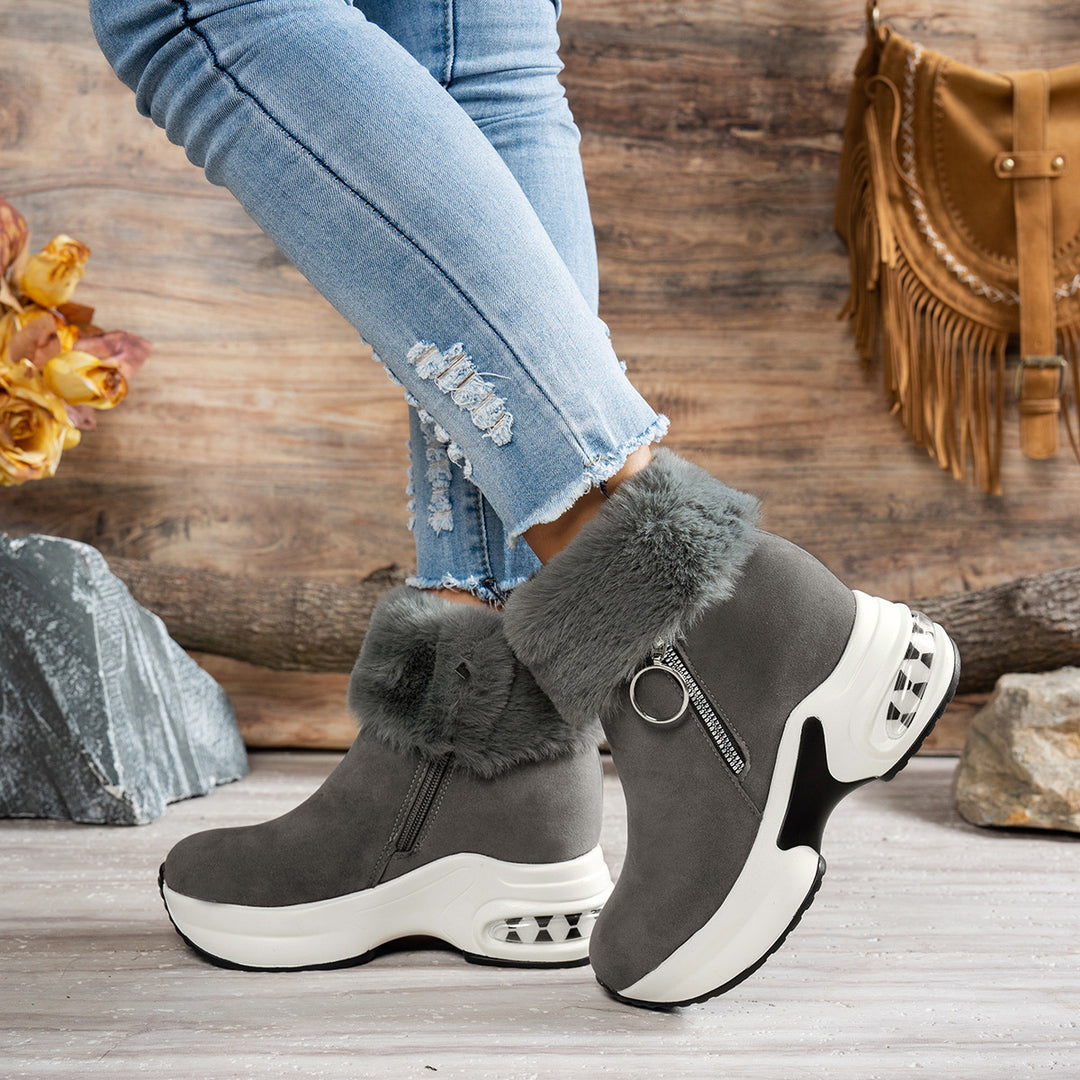 Damen Sneaker-Stiefel mit weichem Kunstfellkragen und trendigem Reißverschluss EB