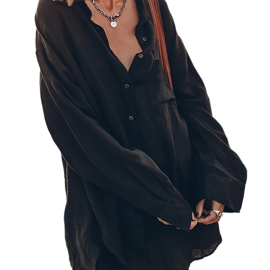 Damen lässige Oversized-Bluse aus Leinen EB