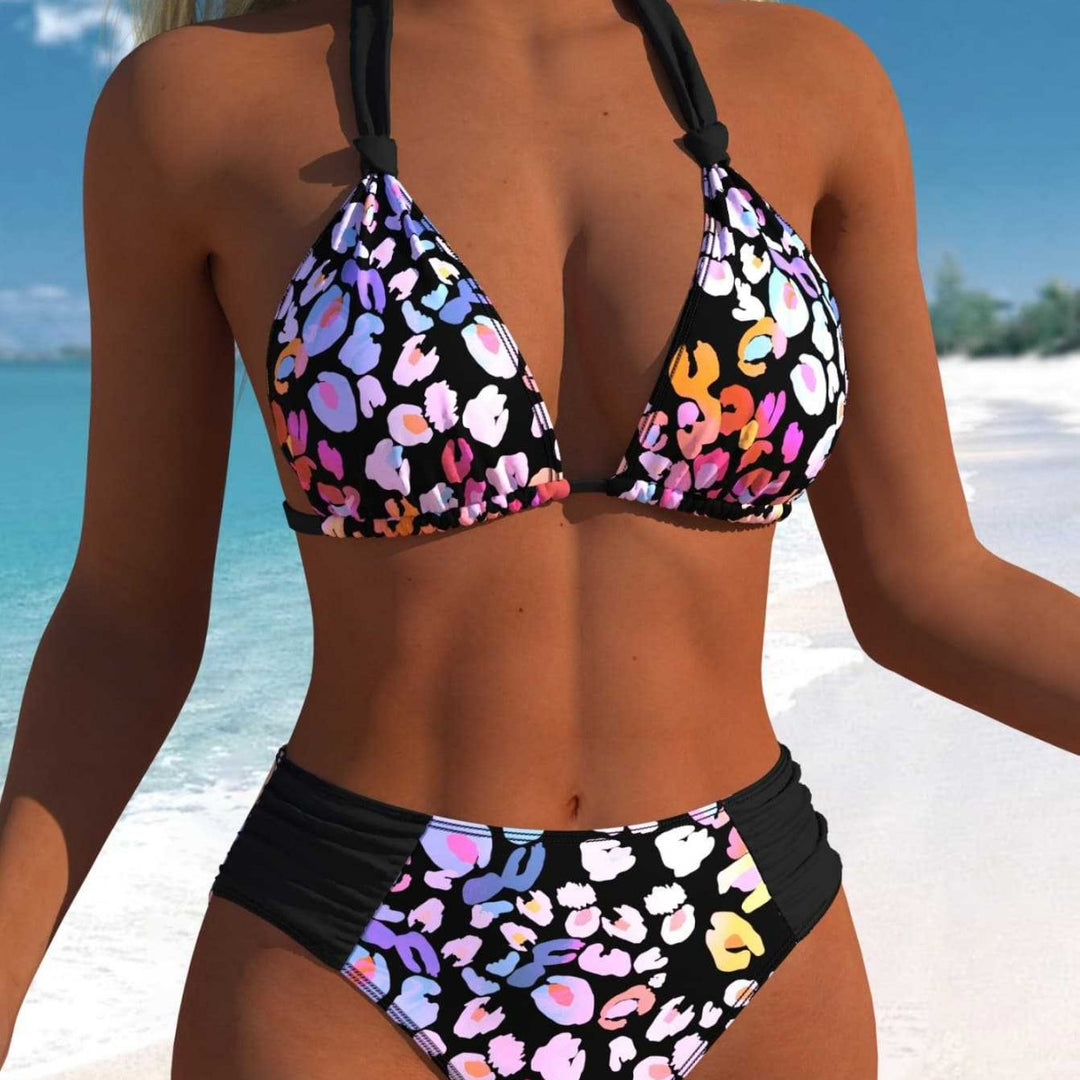 Damen Wickel-Bikini-Set mit floralem Design und hohem Bund EB