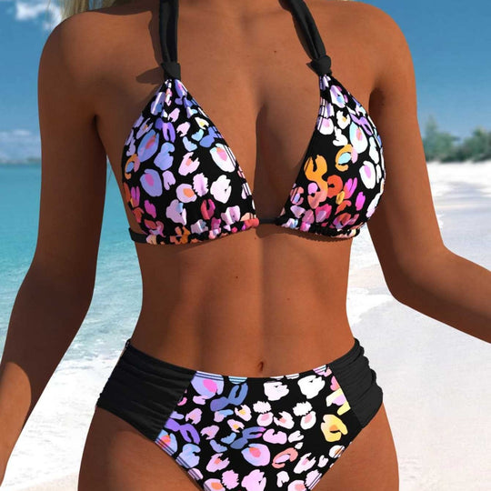 Damen Wickel-Bikini-Set mit floralem Design und hohem Bund EB
