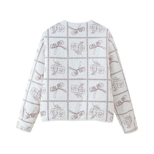 Damen gestepptes Blazer-Oberteil mit floralen Mustern EB