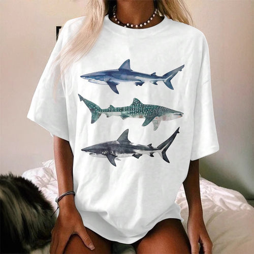 Damen T-Shirt mit kreativem Hai-Motiv und lässigem Schnitt EB