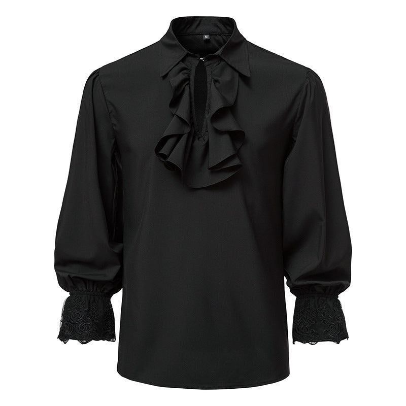 Damen Bluse mit Rüschendetails und Spitzenabschlüssen EB