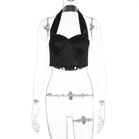 Damen Stylisches Cropped Top mit Halterhals und Bügeln EB