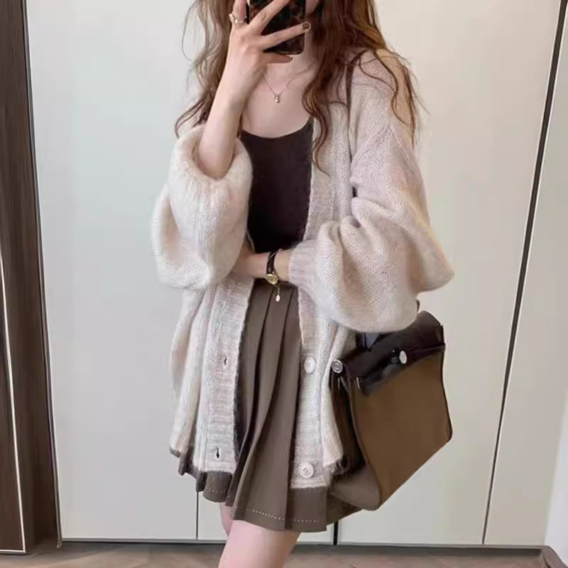 Damen Modische Strickjacke mit weiten Ärmeln und eleganten Details EB
