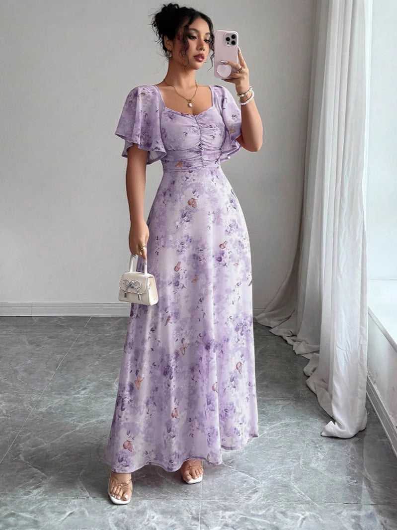 Damen Maxikleid mit fließendem Schnitt und romantischem Blumenmuster EB