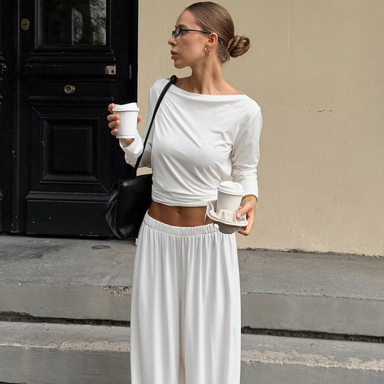 Damen Bequemes Lounge-Set aus locker sitzendem Oberteil und harem-artiger Hose EB