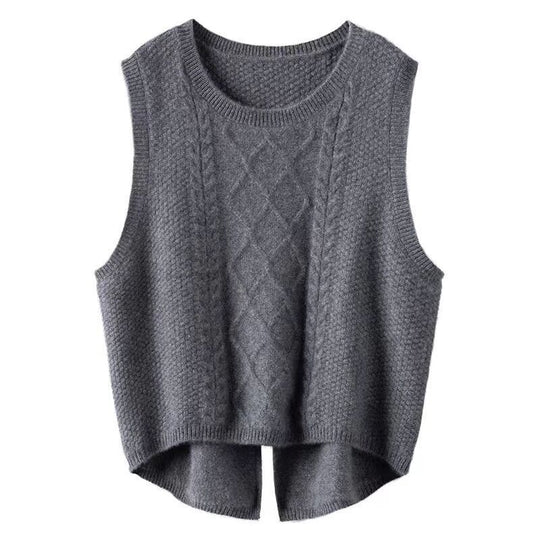 Damen Ärmellose Strickweste mit Zopfmuster und modernen Details EB
