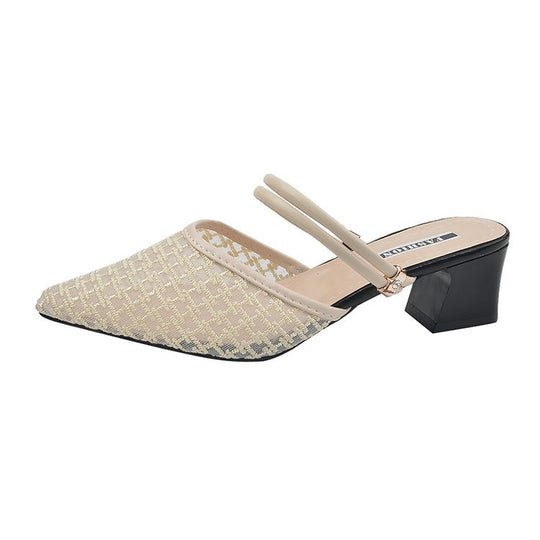 Damen elegante Sling-Pumps mit transparentem Mesh-Obermaterial und komfortablem Blockabsatz EB