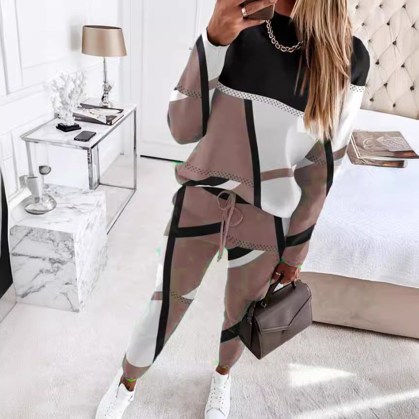 Damen nan gemustertes Freizeit-Set aus Sweatshirt und Jogginghose EB