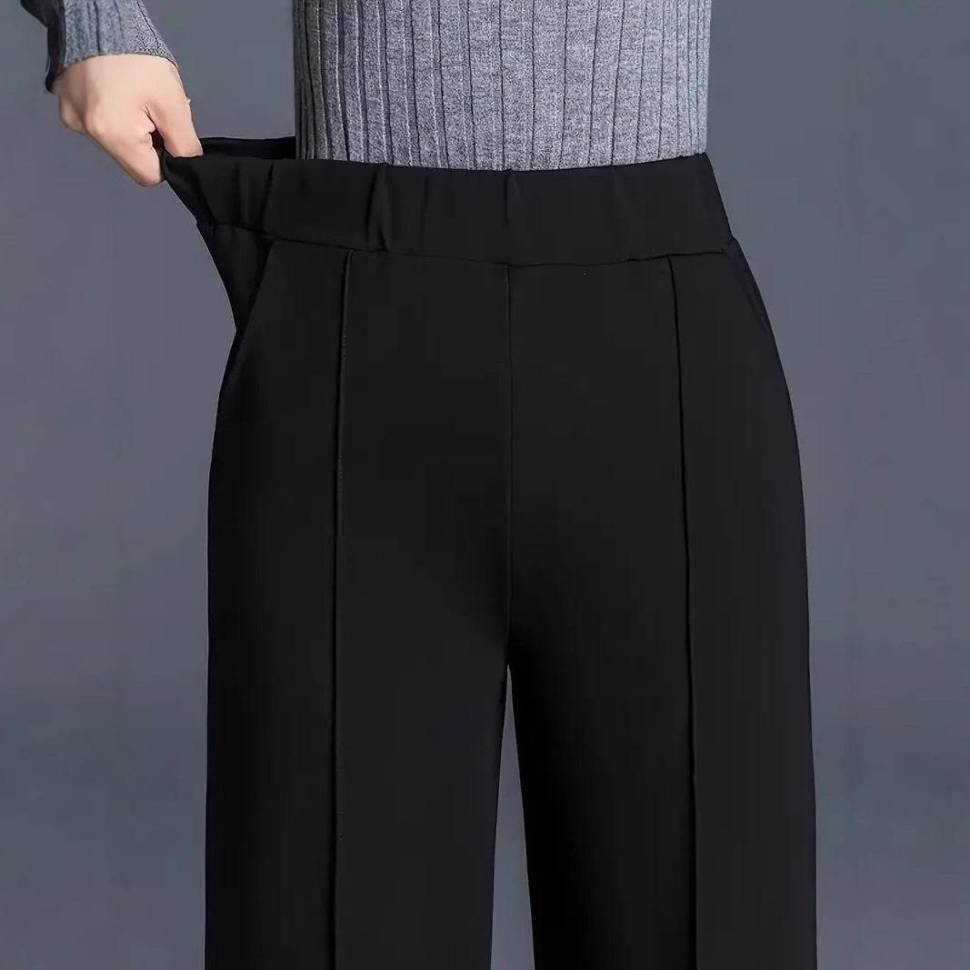 Damen Weit geschnittene High-Waist-Hose mit eleganten Bügelfalten EB