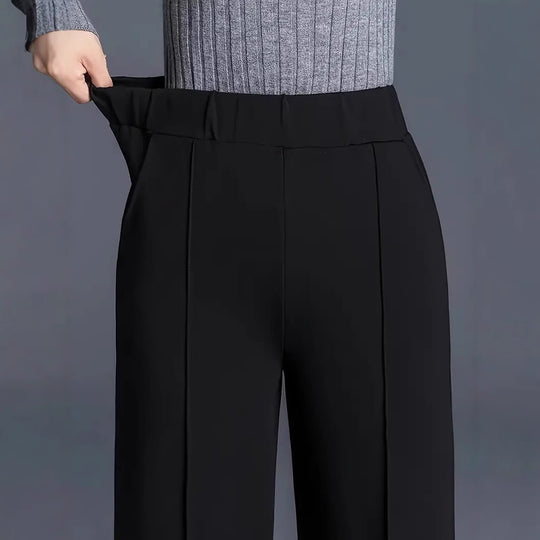 Damen Weit geschnittene High-Waist-Hose mit eleganten Bügelfalten EB