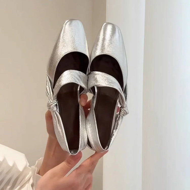 Damen Slingback-Ballerinas mit elegantem Schleifendetail und schimmernder Oberfläche EB
