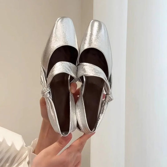 Damen Slingback-Ballerinas mit elegantem Schleifendetail und schimmernder Oberfläche EB