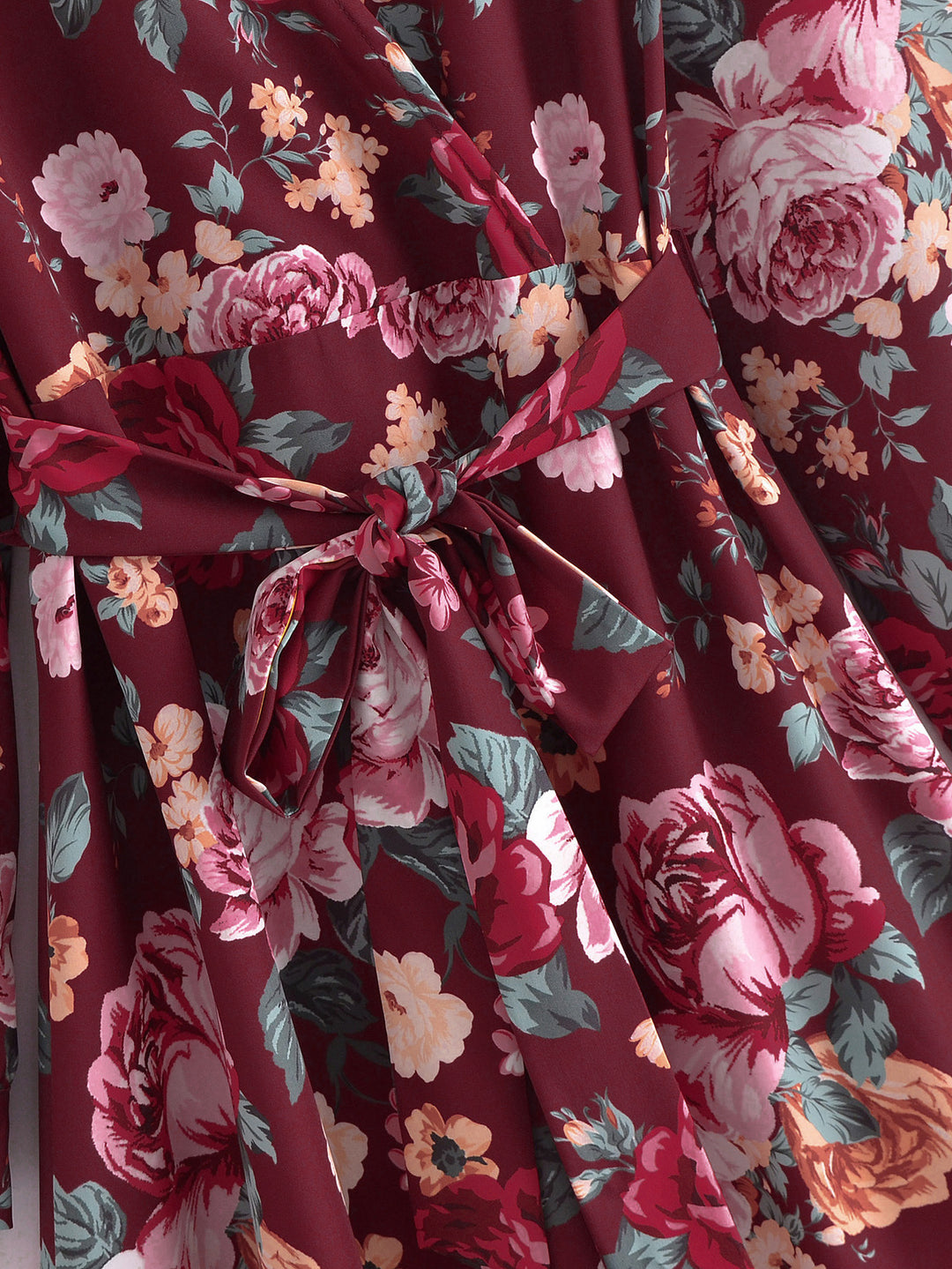 Damen Wickel-Maxikleid mit V-Ausschnitt, Taillengürtel und Stufensaum EB
