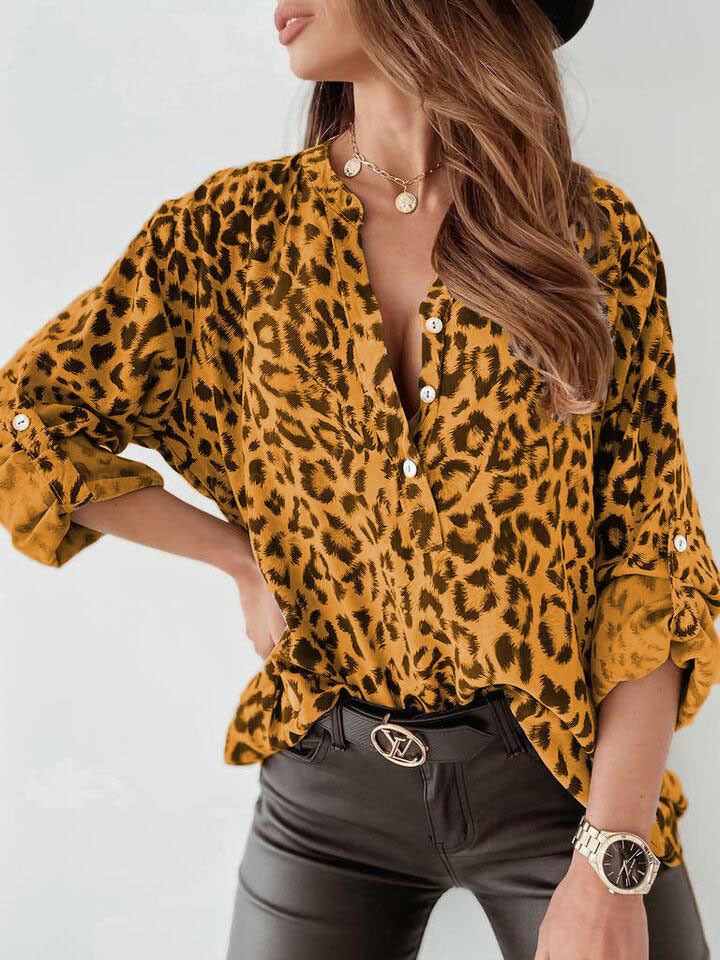 Damen Bluse im eleganten Animal-Print mit Raffungen EB