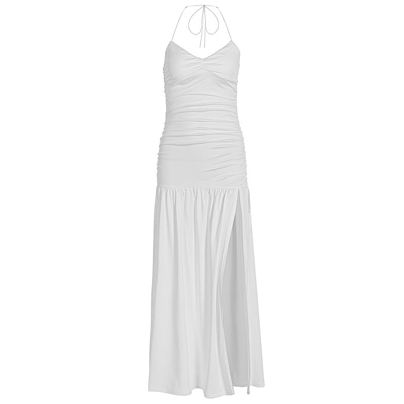 Damen Maxikleid mit raffinierten Rüschen und hohem Schlitz EB