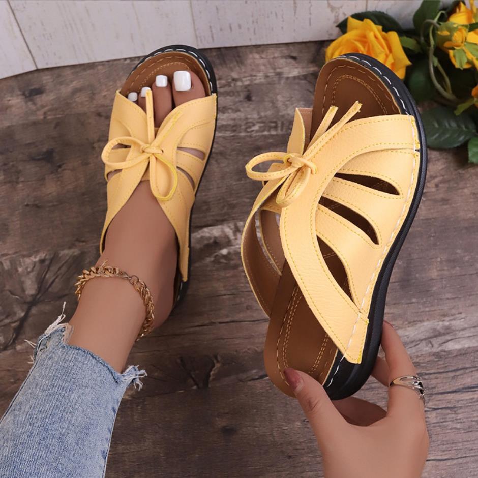 Damen Komfortable Riemchensandalen mit dekorativem Schleifen-Design EB