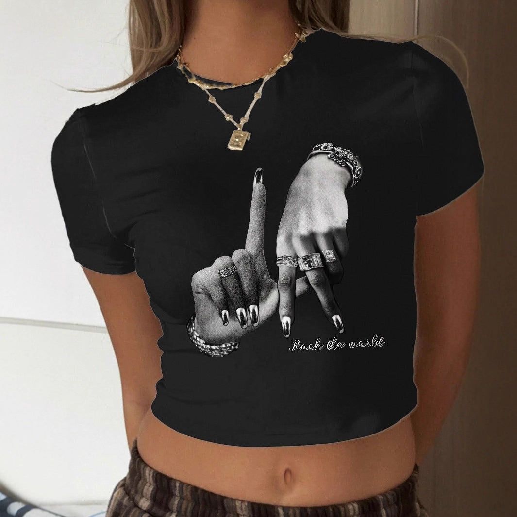 Damen Crop-T-Shirt mit künstlerischem Handdesign und motivierendem Schriftzug EB