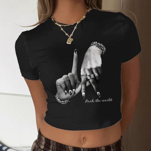 Damen Crop-T-Shirt mit künstlerischem Handdesign und motivierendem Schriftzug EB