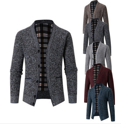Herren eleganter Strickcardigan mit Karomuster EB