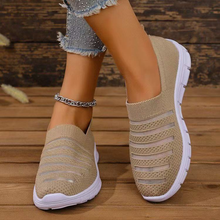 Damen nan gestrickte Slipper Sneaker mit elastischem Einstieg und leichter Komfortsohle EB