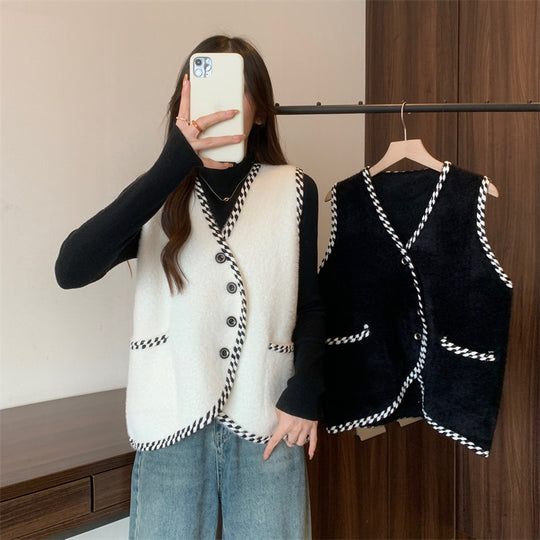 Damen Weste mit geflochtenen Akzenten und Knopfdetails EB