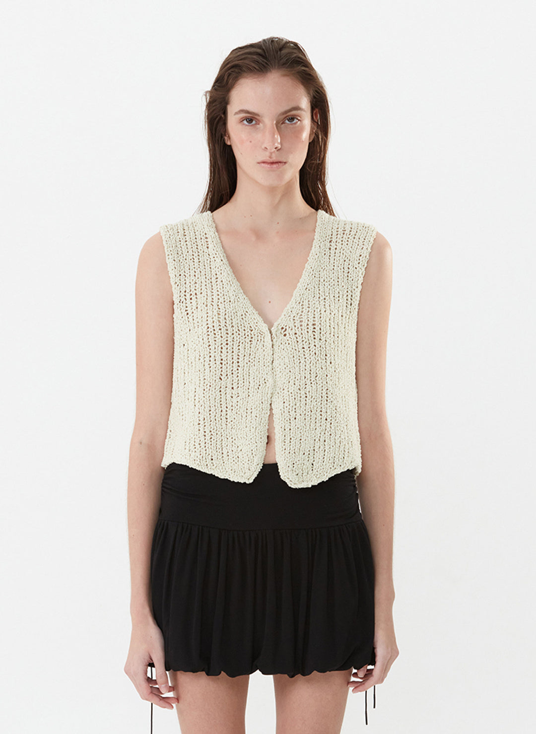 Damen luftiges Strickoberteil mit V-Ausschnitt und offener Front EB