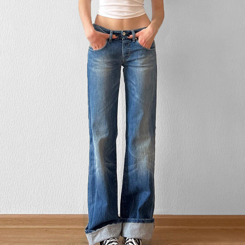 Damen Flared Jeans mit hohem Bund und distressed Design EB