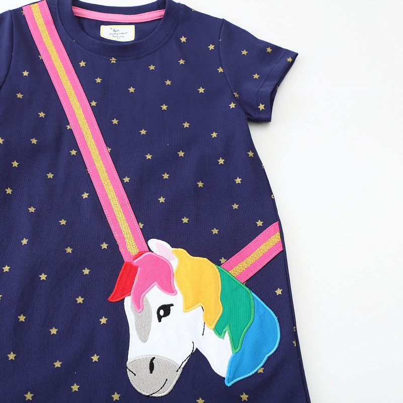 Mädchen Kurzarm Kleid mit bezauberndem Einhorn-Motiv EB