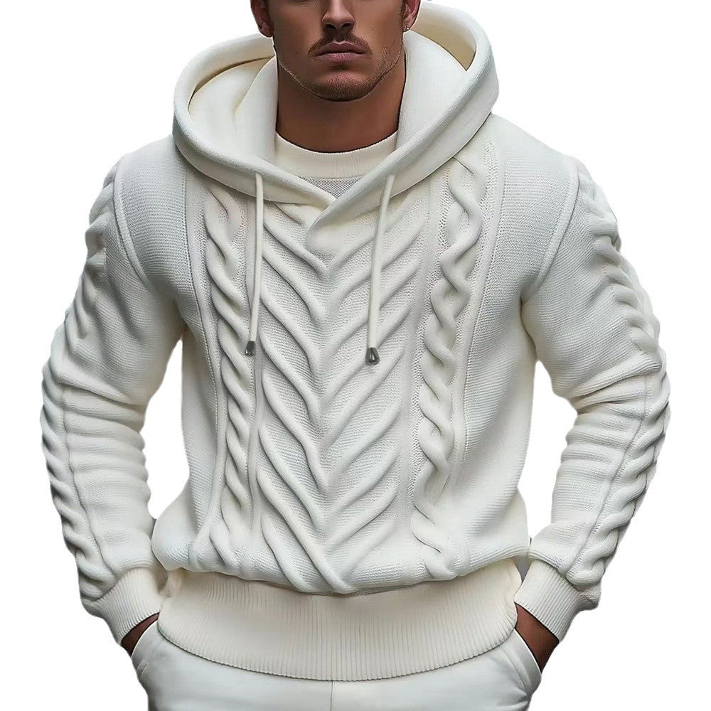 Herren Kapuzenpullover mit strukturiertem Zopfmuster und elastischem Bund EB