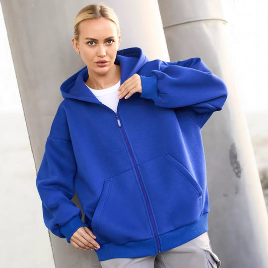 Damen lässiger Kapuzenjacke mit praktischem Reißverschluss und großen Taschen EB