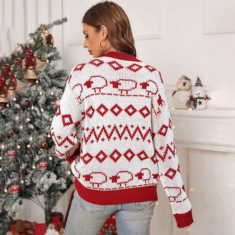 Damen Strickpullover mit fröhlichem Muster und lässigem Schnitt EB