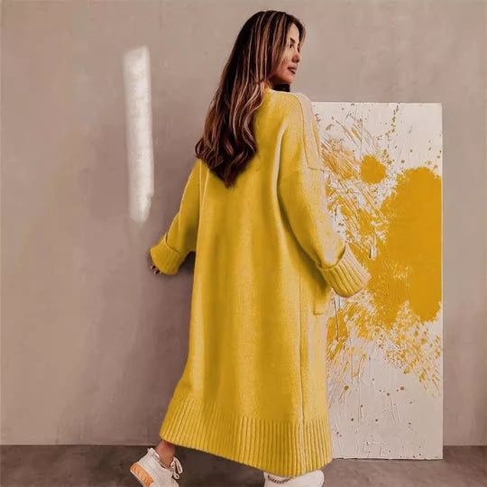 Damen lässiger Strickmantel mit tiefen Taschen und offenem Schnitt EB