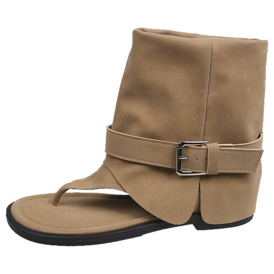 Damen modische Zehentrenner-Stiefeletten mit breitem Riemen und elegantem Schnallenverschluss EB