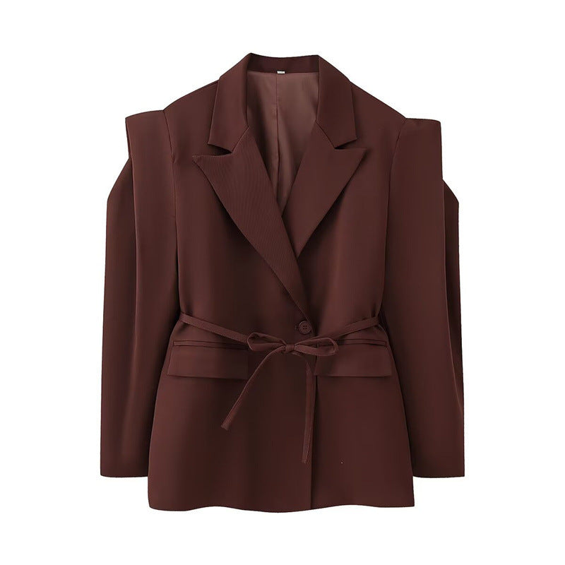 Damen modischer Blazer mit taillierbarem Gürtel und oversized Schnitt EB