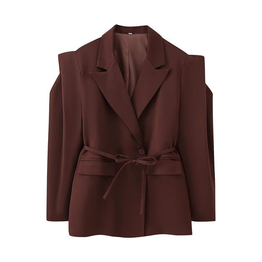 Damen modischer Blazer mit taillierbarem Gürtel und oversized Schnitt EB