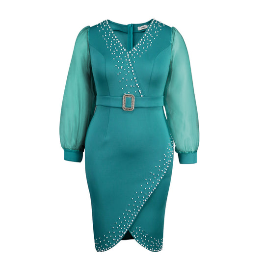 Damen Abendkleid mit eleganten Puffärmeln und funkelnden Applikationen EB