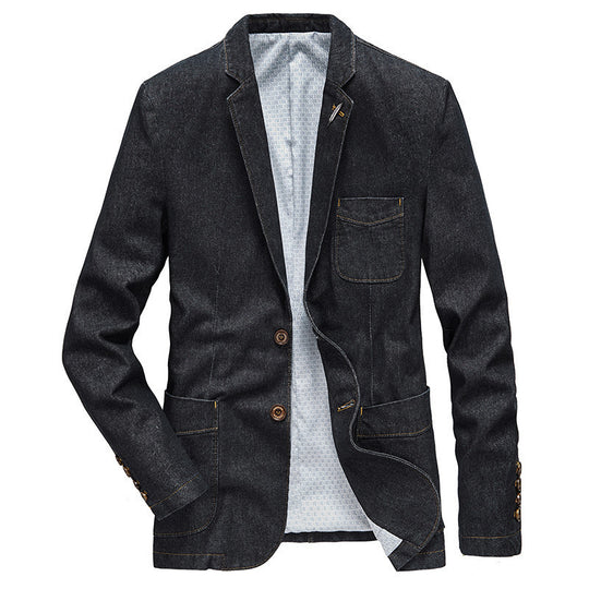 Herren Denim-Sakko im taillierten Casual-Schnitt mit aufgesetzten Taschen und Reverskragen EB