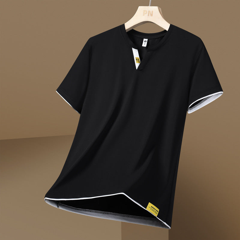 Herren nan atmungsaktives Funktionsshirt mit kontrastkanten und offenem V-Ausschnitt EB