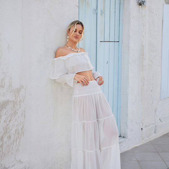 Damen lässiges Crop-Top und Maxirock Set EB