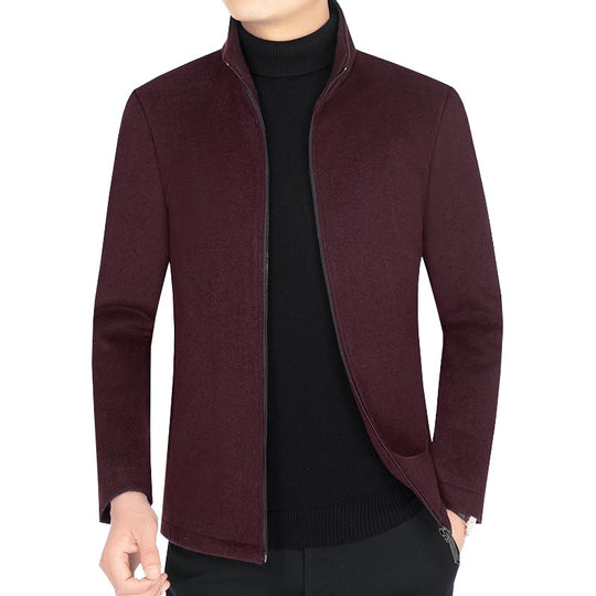 Herren Minimalistische Wolloptik-Stehkragenjacke mit Reißverschluss und schlanker Silhouette EB