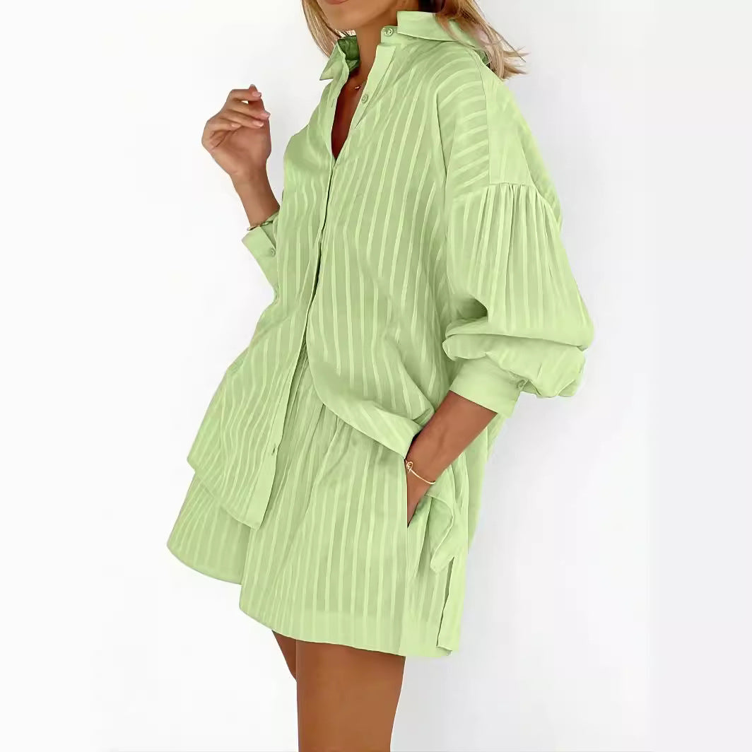 Damen gestreiftes Hemd und Shorts Set EB