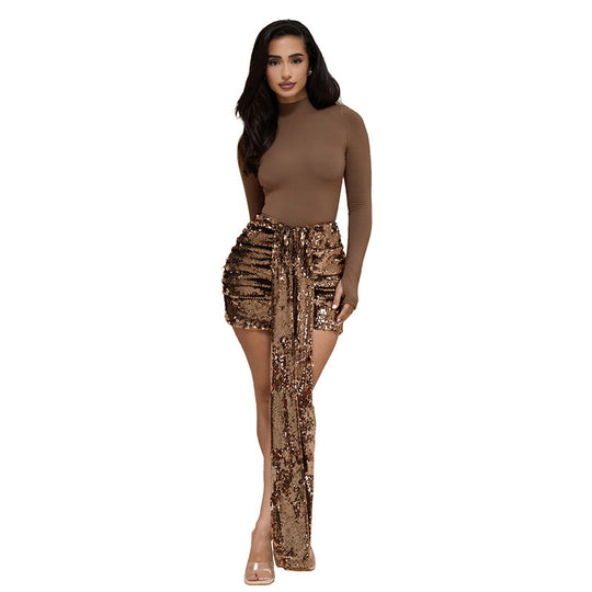 Damen Elegantes Mini-Kleid mit Glitzerdetails und Schärpe EB