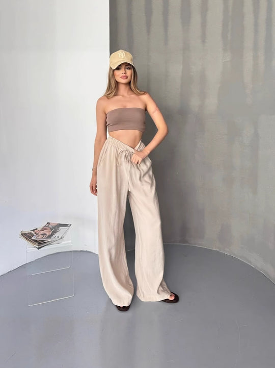 Damen Elegante und fließende Palazzo-Hose EB