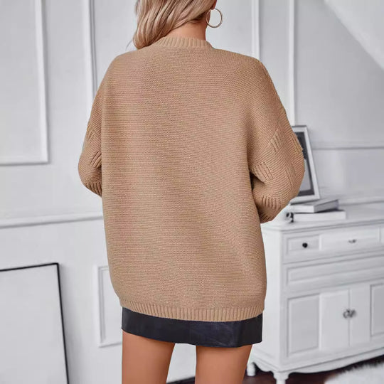 Damen weit geschnittene Strickjacke mit Taschen und strukturiertem Ärmel EB