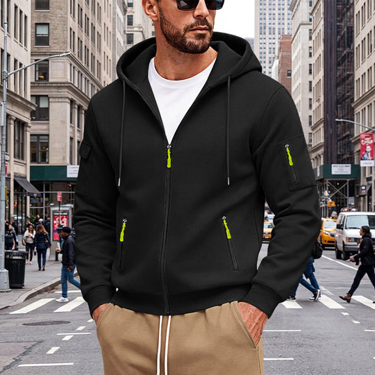 Herren Kapuzen-Sweatjacke mit durchgehendem Reißverschluss und mehreren Sicherheits-Taschen EB