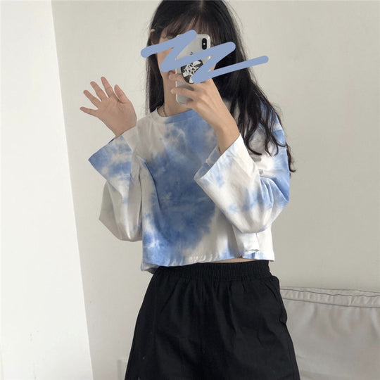 Damen cropped Sweatshirt mit modernen Batik-Designs und lässigem Schnitt EB
