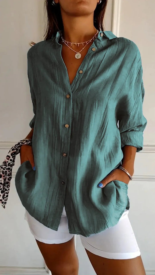 Damen Übergröße Bluse mit lässigem Schnitt und Druckknopfverschluss EB