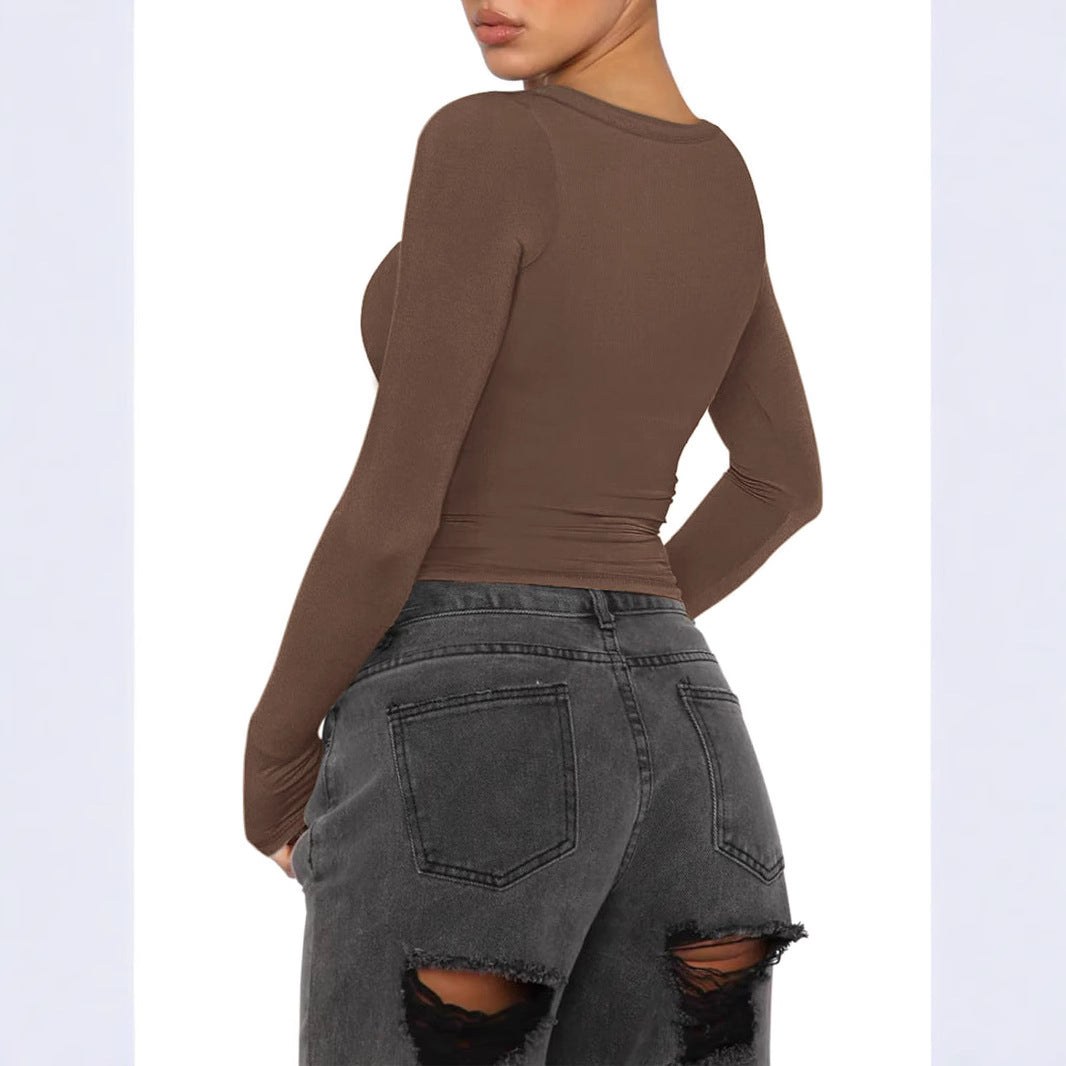 Damen Figurbetontes Langarmshirt aus elastischem Stoff EB